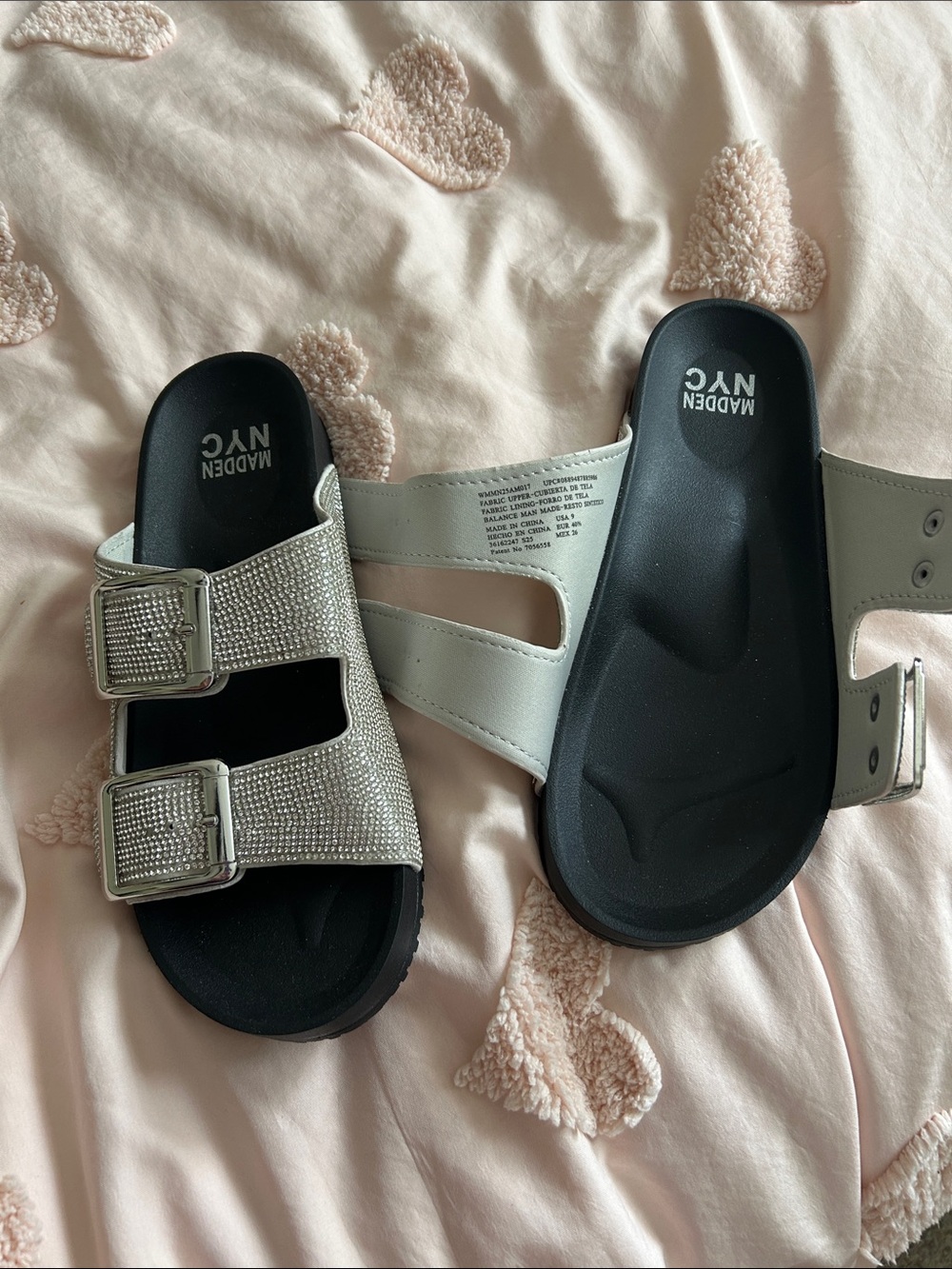 Madden NYC Women's Silver Buckle Slide Sandals